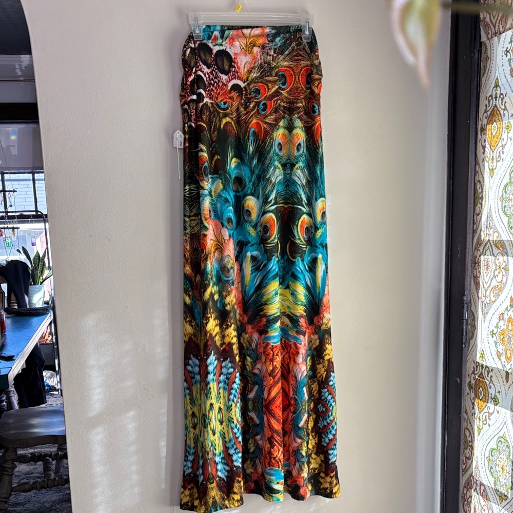 Emerald Strapless Multicolor Maxi Dress or Skirt Peacock Pattern - Picture 4 of 5